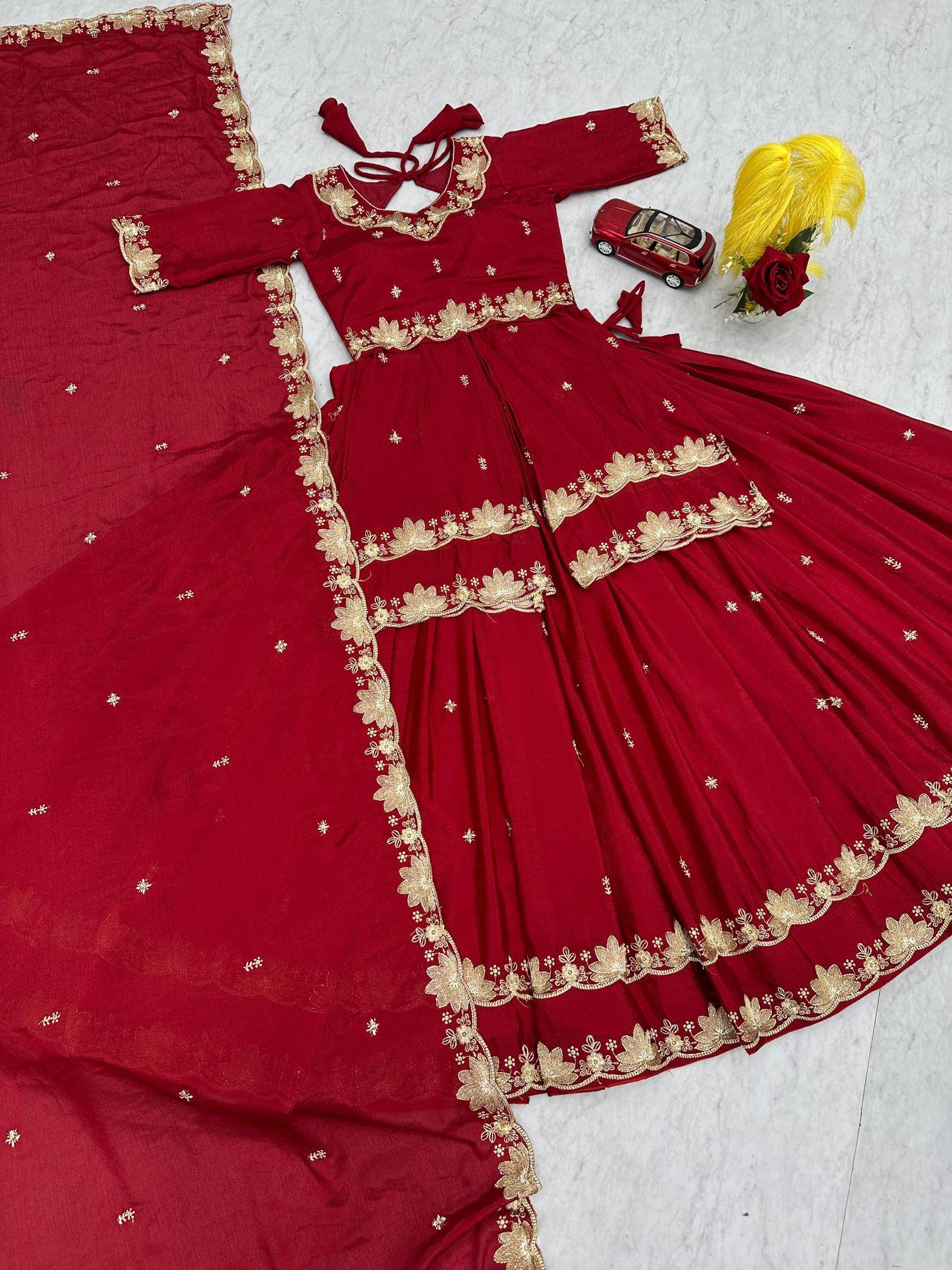Launching Wedding wear PC 552 Chinon Red Traditional lehenga choli wholesale